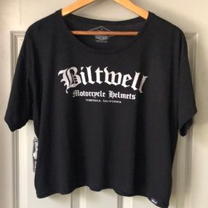 Biltwell Women’s Old English Crop Top Black White Sz S NWT